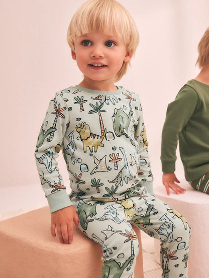 |Boy| Kit com 3 Pijamas Justos Estampa de Dinossauro (Verde/Laranja) – 9 meses a 8 anos