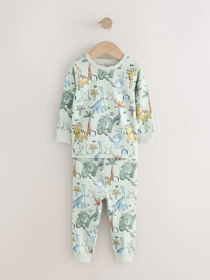 |Boy| Kit com 3 Pijamas Justos Estampa de Dinossauro (Verde/Laranja) – 9 meses a 8 anos