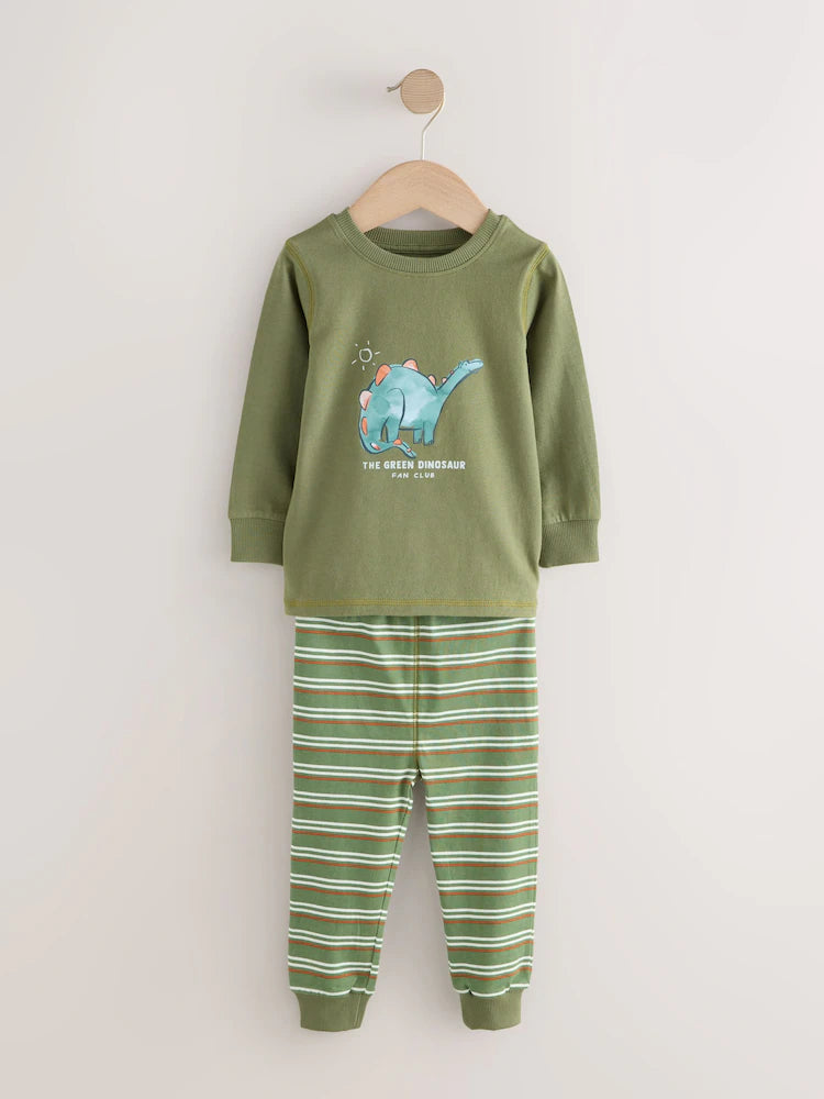 |Boy| Kit com 3 Pijamas Justos Estampa de Dinossauro (Verde/Laranja) – 9 meses a 8 anos
