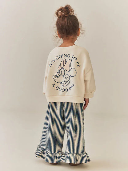 |Girl| Conjunto de Moletom Creme da Minnie e Calça Wide Leg (6 meses a 7 anos)