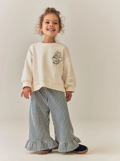 |Girl| Conjunto de Moletom Creme da Minnie e Calça Wide Leg (6 meses a 7 anos)