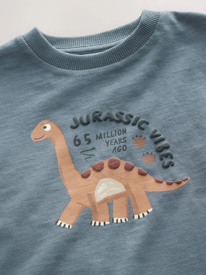 |Boy| Camiseta Cinza de Manga Longa com Estampa de Dinossauro e Vibe Jurássica (3 meses a 7 anos)