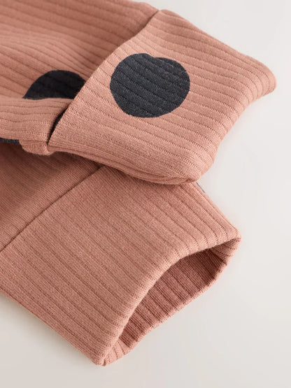 |BabyGirl| Kit com 4 Macacões de Bebê com Estampa de Animal (Marrom) e Zíper Bidirecional (0 meses a 3 anos)