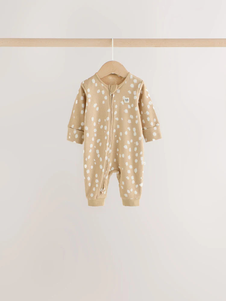 |BabyGirl| Kit com 4 Macacões de Bebê com Estampa de Animal (Marrom) e Zíper Bidirecional (0 meses a 3 anos)