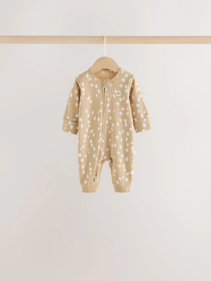 |BabyGirl| Kit com 4 Macacões de Bebê com Estampa de Animal (Marrom) e Zíper Bidirecional (0 meses a 3 anos)