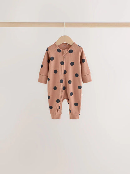 |BabyGirl| Kit com 4 Macacões de Bebê com Estampa de Animal (Marrom) e Zíper Bidirecional (0 meses a 3 anos)