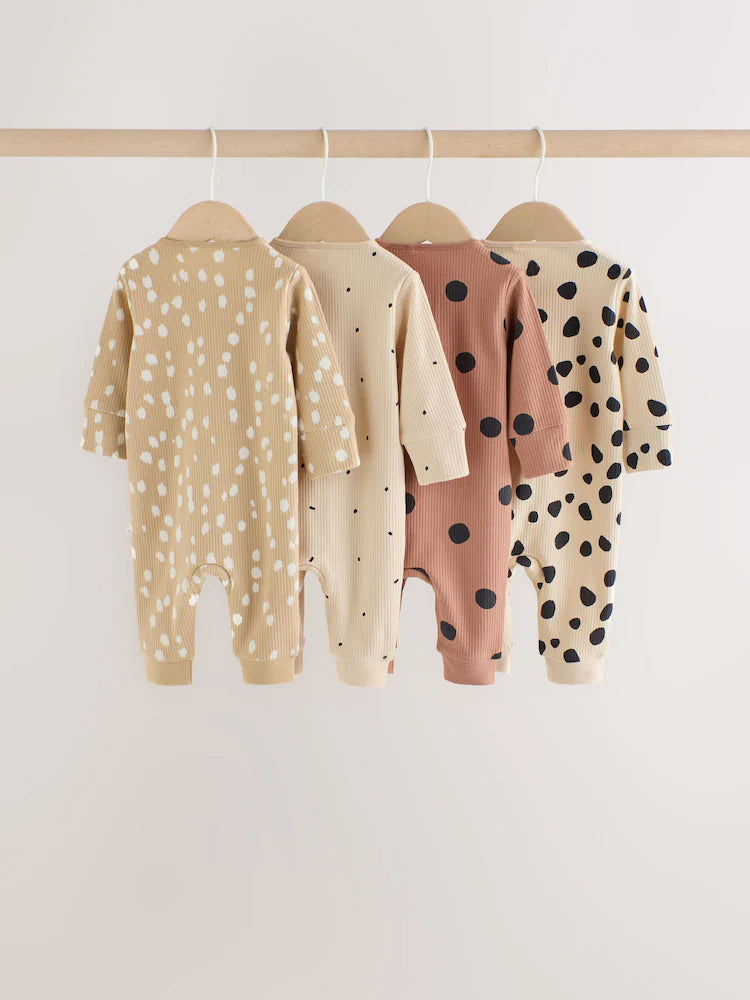 |BabyGirl| Kit com 4 Macacões de Bebê com Estampa de Animal (Marrom) e Zíper Bidirecional (0 meses a 3 anos)