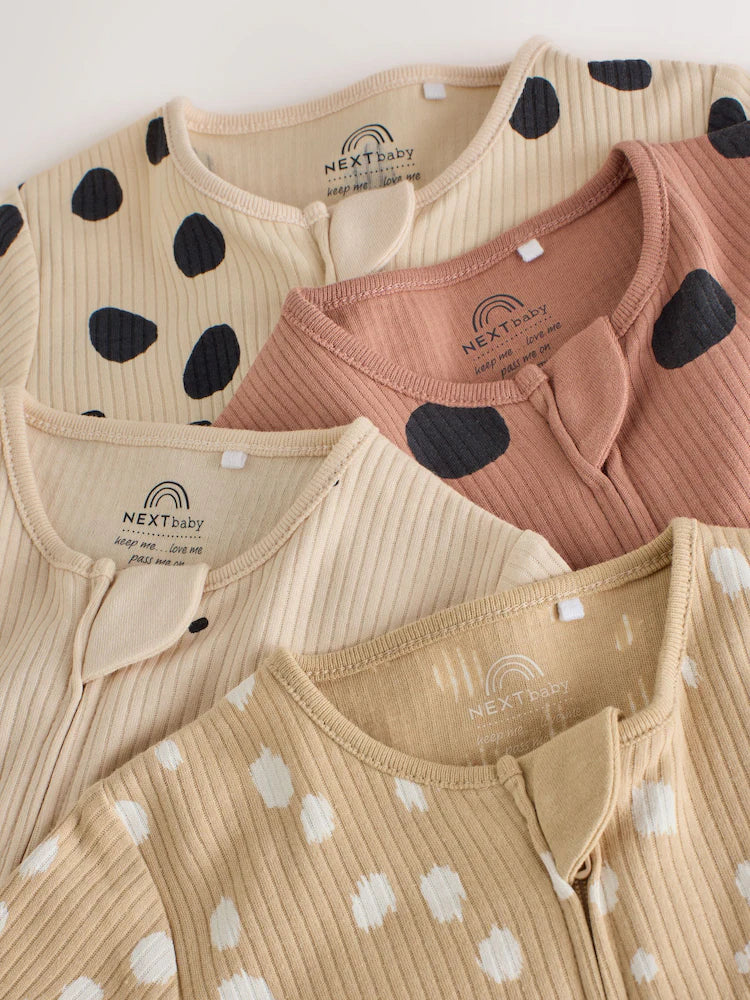 |BabyGirl| Kit com 4 Macacões de Bebê com Estampa de Animal (Marrom) e Zíper Bidirecional (0 meses a 3 anos)