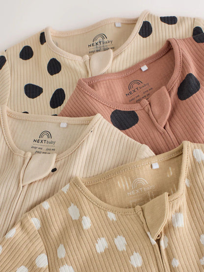 |BabyGirl| Kit com 4 Macacões de Bebê com Estampa de Animal (Marrom) e Zíper Bidirecional (0 meses a 3 anos)