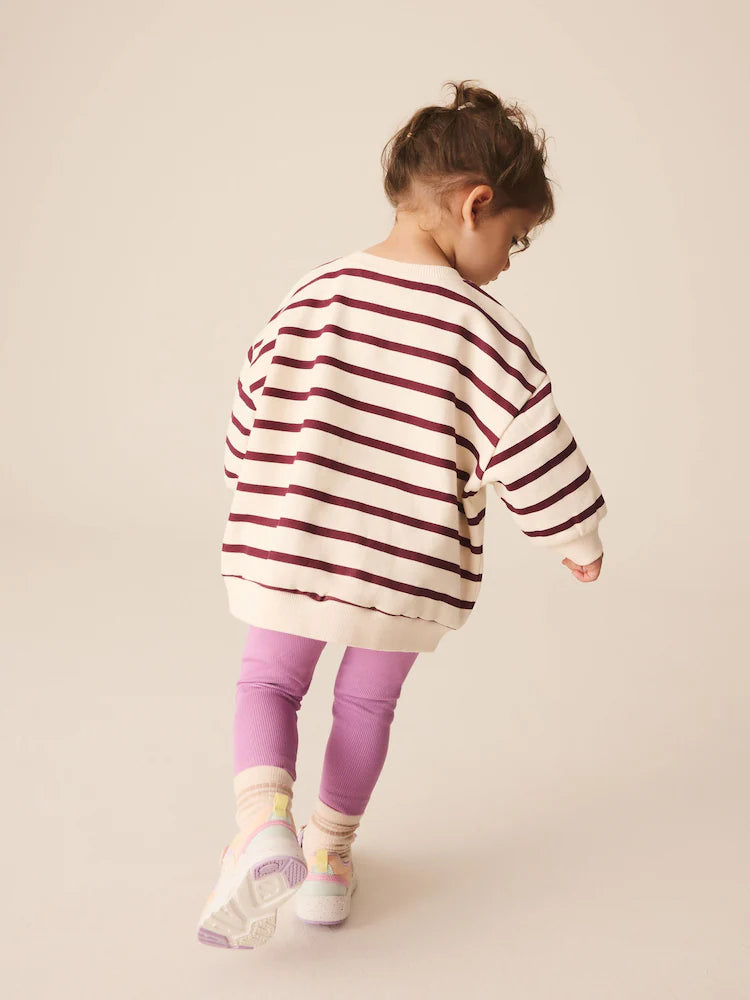 |Girl| Conjunto de Moletom e Legging "Garden" com Listras Roxas (3 meses a 7 anos)