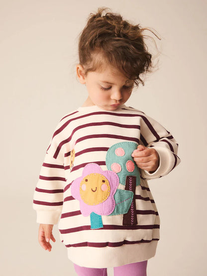 |Girl| Conjunto de Moletom e Legging "Garden" com Listras Roxas (3 meses a 7 anos)