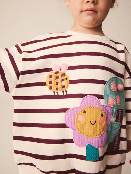 |Girl| Conjunto de Moletom e Legging "Garden" com Listras Roxas (3 meses a 7 anos)