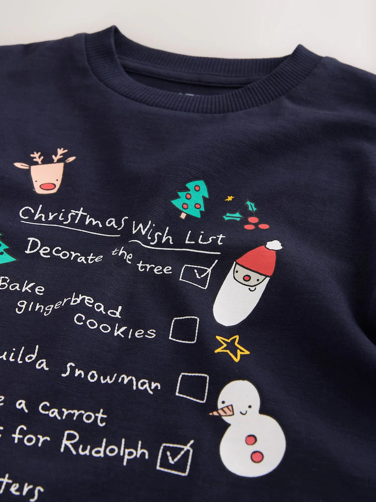 |Boy| Camiseta de Manga Longa "Lista de Desejos de Natal" Azul-Marinho (3 meses a 7 anos)
