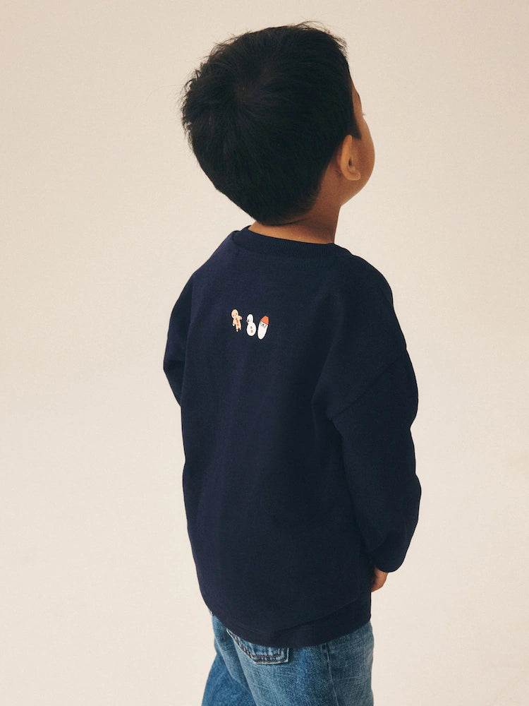 |Boy| Camiseta de Manga Longa "Lista de Desejos de Natal" Azul-Marinho (3 meses a 7 anos)