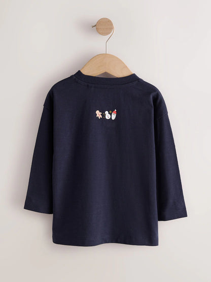 |Boy| Camiseta de Manga Longa "Lista de Desejos de Natal" Azul-Marinho (3 meses a 7 anos)