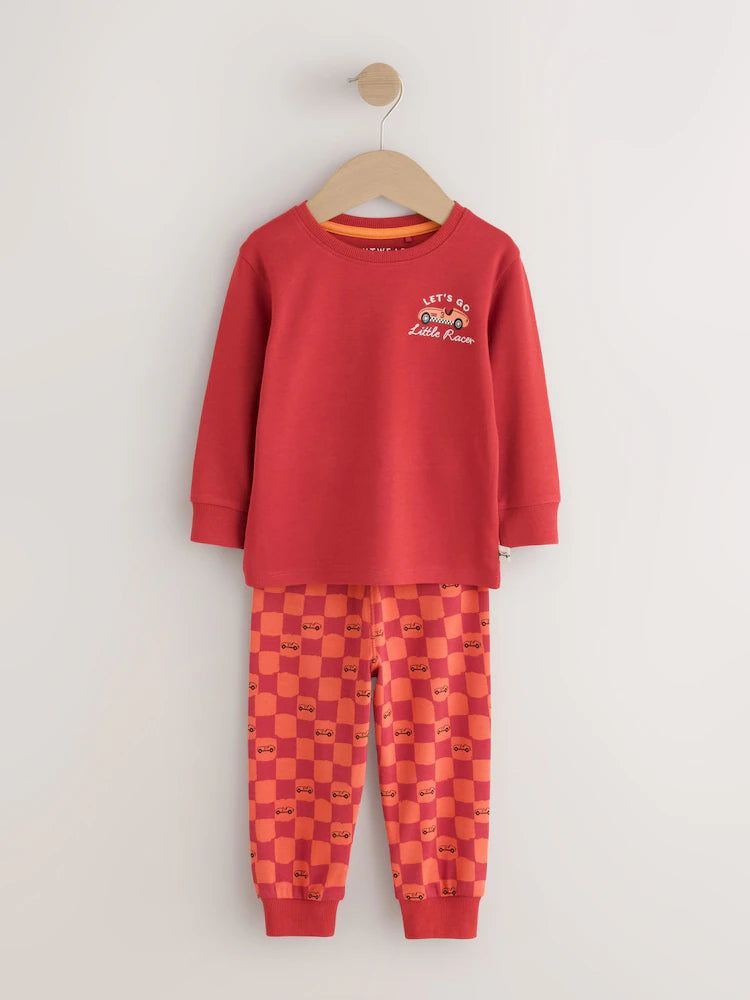 |Boy| Kit Com 3 Pijamas Confortáveis Estampa de Carro de Corrida (Vermelho/Azul) – Tamanhos de 9 meses a 10 anos