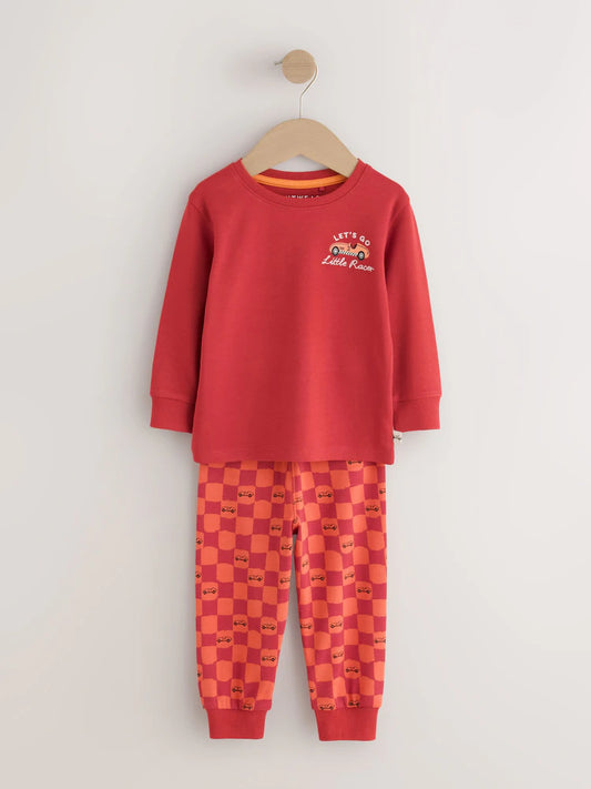 |Boy| Kit Com 3 Pijamas Confortáveis Estampa de Carro de Corrida (Vermelho/Azul) – Tamanhos de 9 meses a 10 anos