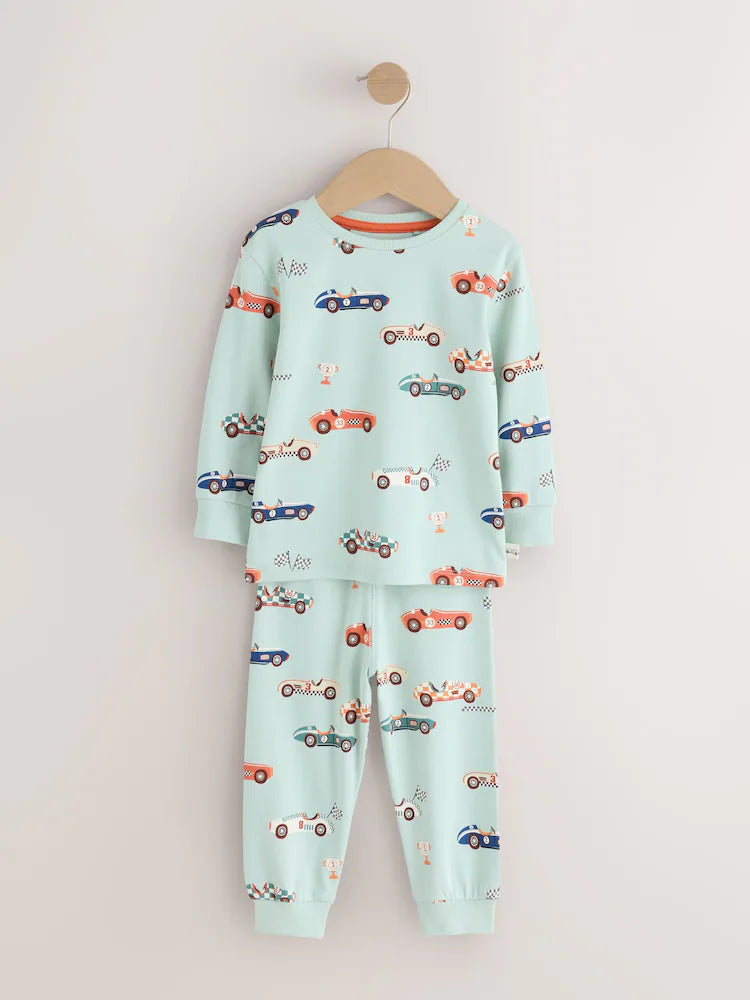 |Boy| Kit Com 3 Pijamas Confortáveis Estampa de Carro de Corrida (Vermelho/Azul) – Tamanhos de 9 meses a 10 anos