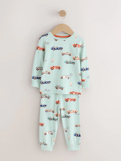 |Boy| Kit Com 3 Pijamas Confortáveis Estampa de Carro de Corrida (Vermelho/Azul) – Tamanhos de 9 meses a 10 anos