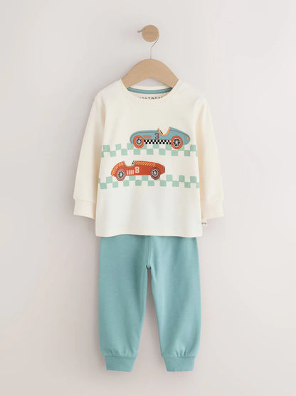 |Boy| Kit Com 3 Pijamas Confortáveis Estampa de Carro de Corrida (Vermelho/Azul) – Tamanhos de 9 meses a 10 anos