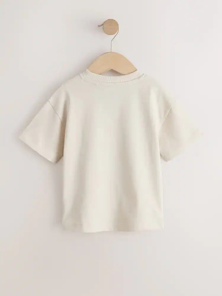 |Boy| Camiseta Creme De Manga Curta Com Estampa (3 meses a 7 anos)