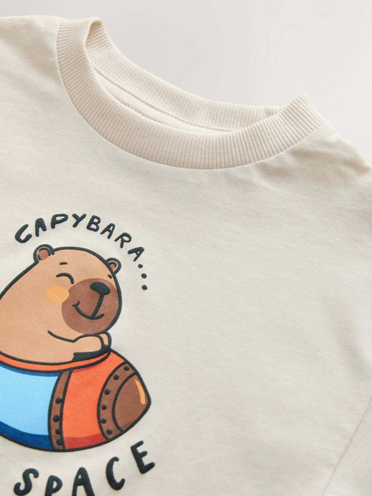 |Boy| Camiseta Creme De Manga Curta Com Estampa (3 meses a 7 anos)