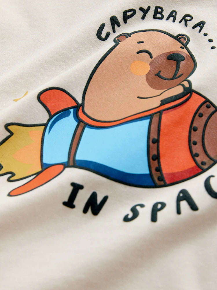 |Boy| Camiseta Creme De Manga Curta Com Estampa (3 meses a 7 anos)