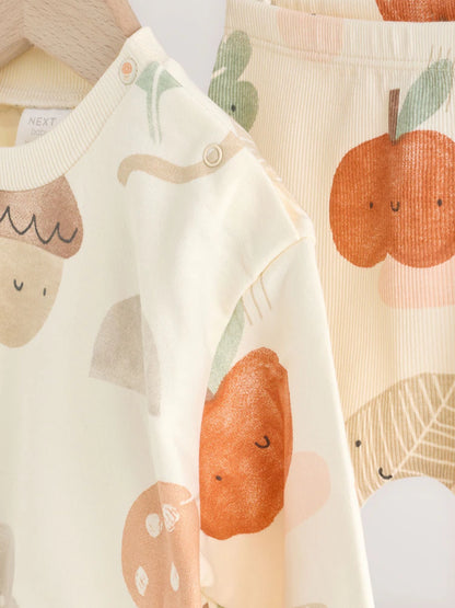 |BabyGirl| Conjunto de Moletom e Legging para Bebê com Estampa Outonal em Tons Neutros (0 meses a 2 anos)