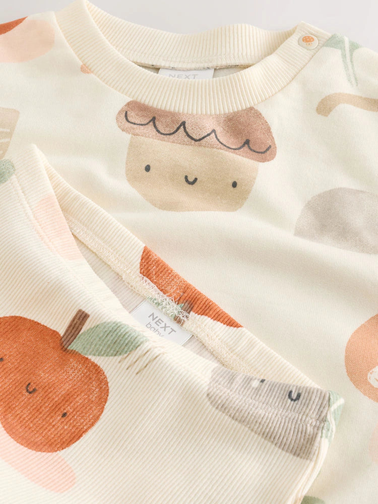 |BabyGirl| Conjunto de Moletom e Legging para Bebê com Estampa Outonal em Tons Neutros (0 meses a 2 anos)