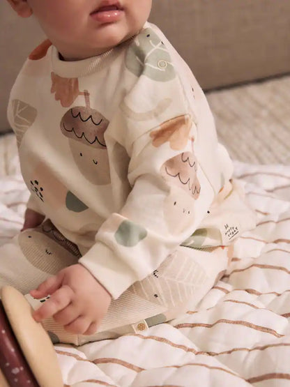 |BabyGirl| Conjunto de Moletom e Legging para Bebê com Estampa Outonal em Tons Neutros (0 meses a 2 anos)