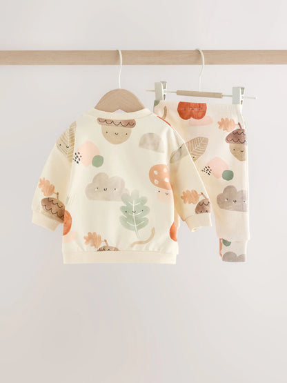 |BabyGirl| Conjunto de Moletom e Legging para Bebê com Estampa Outonal em Tons Neutros (0 meses a 2 anos)