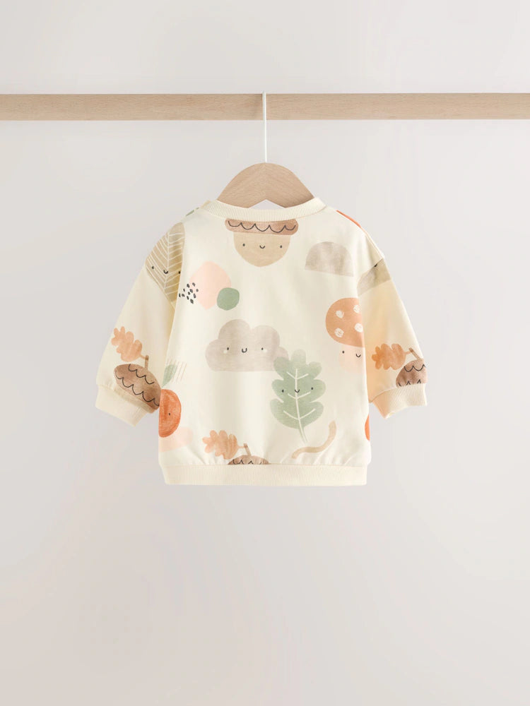 |BabyGirl| Conjunto de Moletom e Legging para Bebê com Estampa Outonal em Tons Neutros (0 meses a 2 anos)