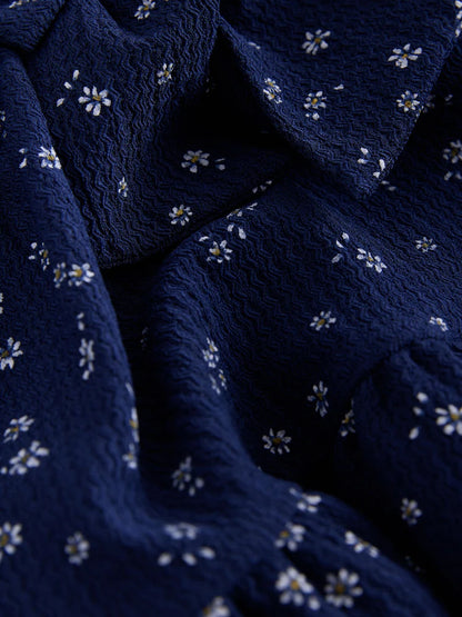 |Girl| Vestido Azul-Marinho de Manga Longa com Babados (3 meses a 7 anos)