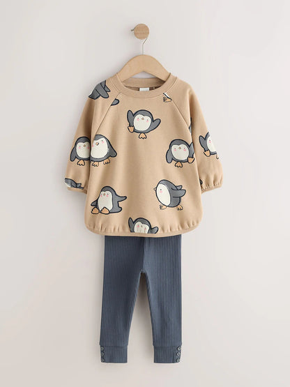 |Girl| Conjunto de Moletom e Legging em Tons Neutros (3 meses a 7 anos)