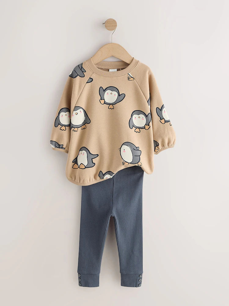 |Girl| Conjunto de Moletom e Legging em Tons Neutros (3 meses a 7 anos)