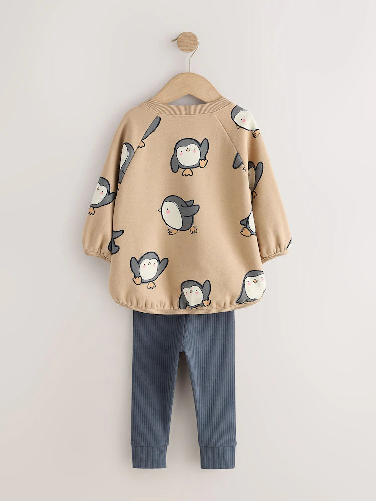 |Girl| Conjunto de Moletom e Legging em Tons Neutros (3 meses a 7 anos)