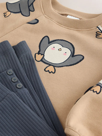|Girl| Conjunto de Moletom e Legging em Tons Neutros (3 meses a 7 anos)