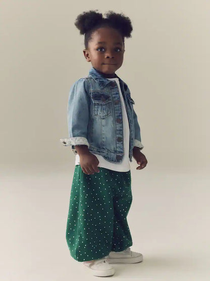 |Girl| Calça Verde de Poá Estilo Bloomer (3 meses a 7 anos)