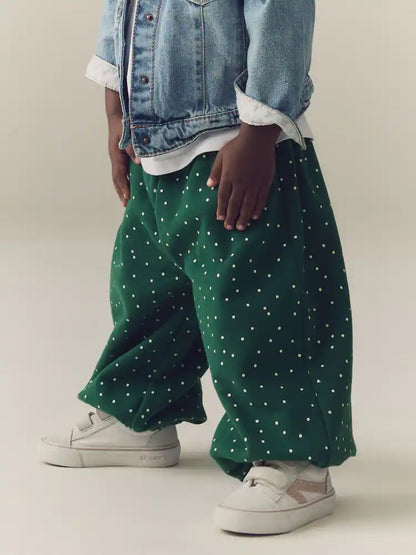 |Girl| Calça Verde de Poá Estilo Bloomer (3 meses a 7 anos)