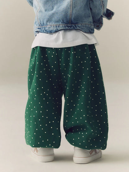 |Girl| Calça Verde de Poá Estilo Bloomer (3 meses a 7 anos)