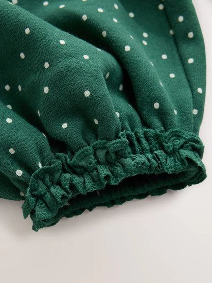 |Girl| Calça Verde de Poá Estilo Bloomer (3 meses a 7 anos)