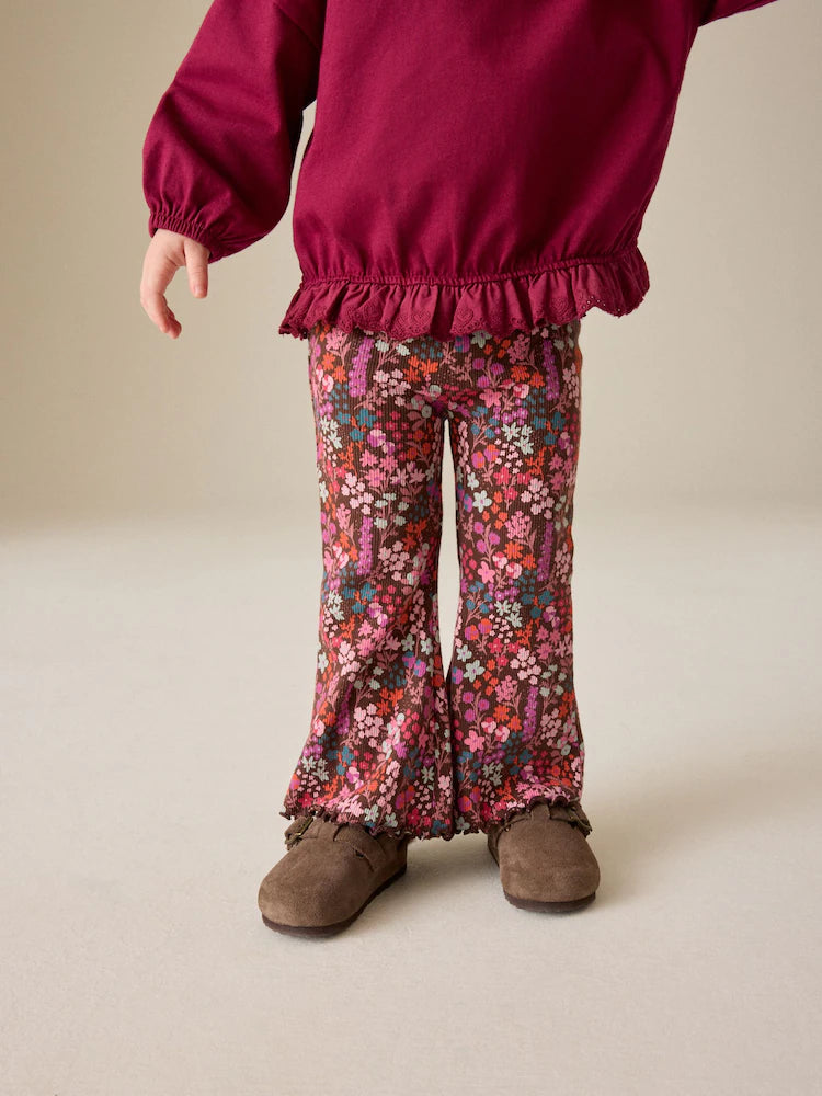 |Girl| Legging Flare Canelada Estampa Floral Miúda (3 meses a 7 anos)