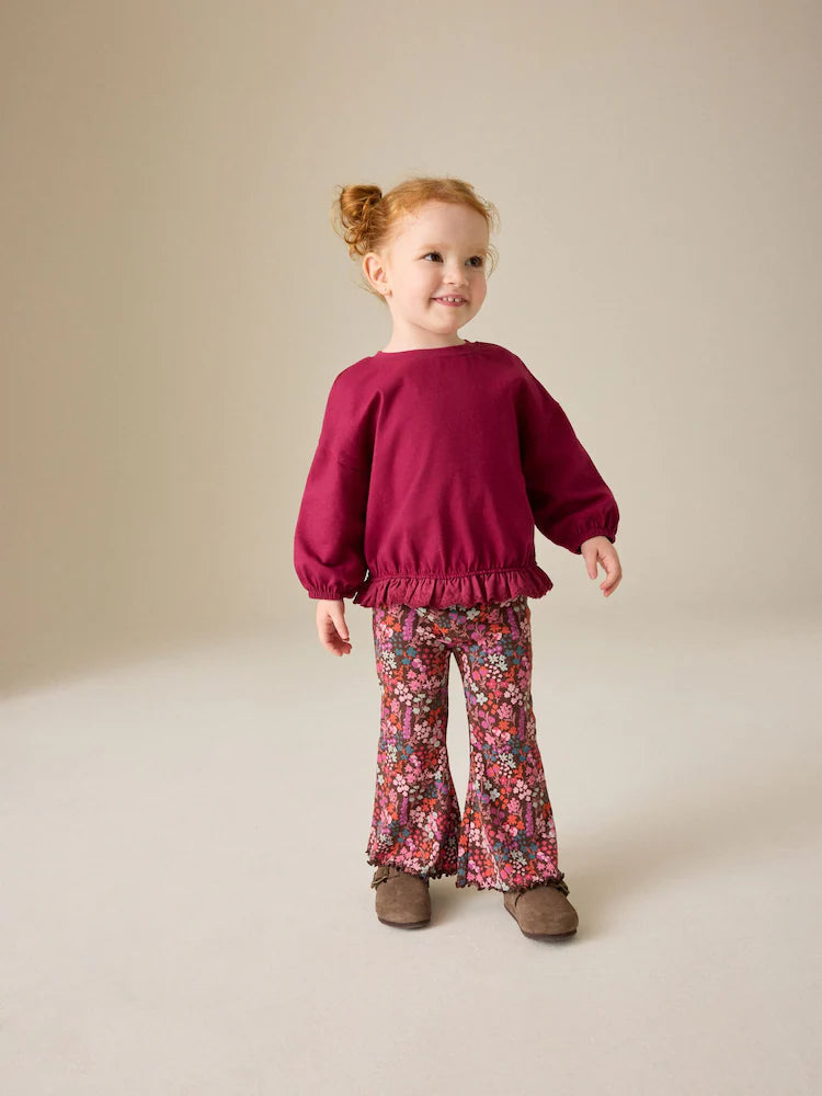 |Girl| Legging Flare Canelada Estampa Floral Miúda (3 meses a 7 anos)