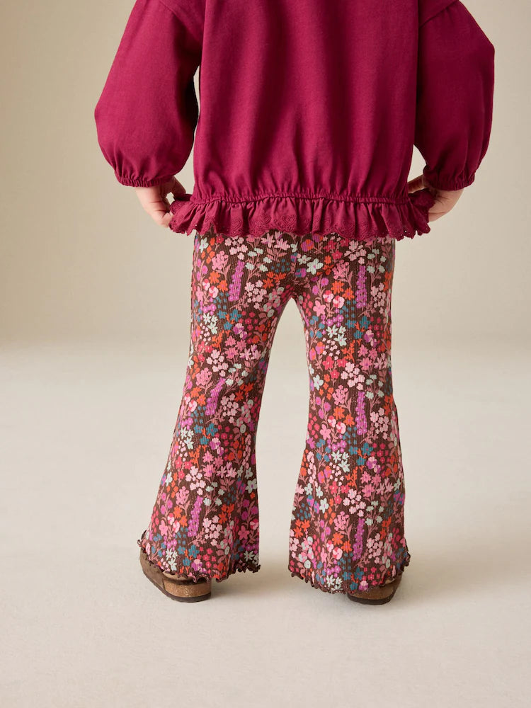 |Girl| Legging Flare Canelada Estampa Floral Miúda (3 meses a 7 anos)