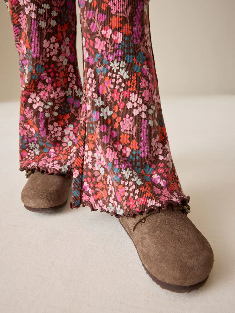 |Girl| Legging Flare Canelada Estampa Floral Miúda (3 meses a 7 anos)