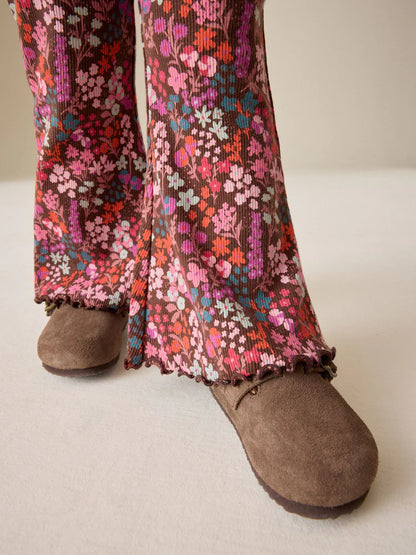 |Girl| Legging Flare Canelada Estampa Floral Miúda (3 meses a 7 anos)