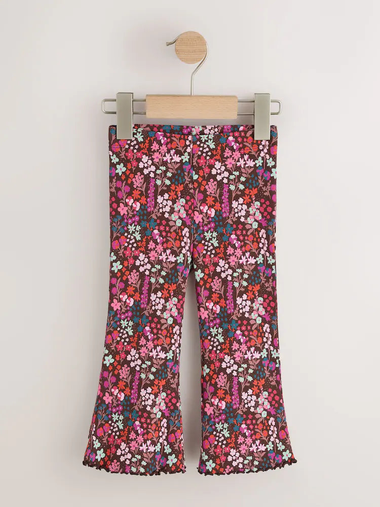 |Girl| Legging Flare Canelada Estampa Floral Miúda (3 meses a 7 anos)