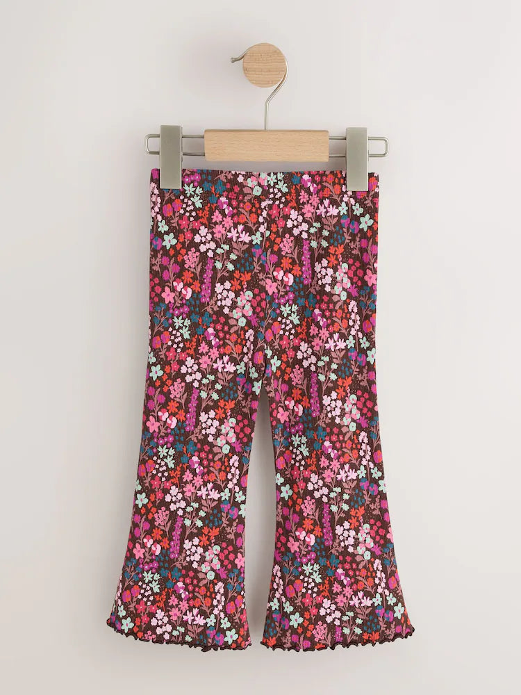 |Girl| Legging Flare Canelada Estampa Floral Miúda (3 meses a 7 anos)