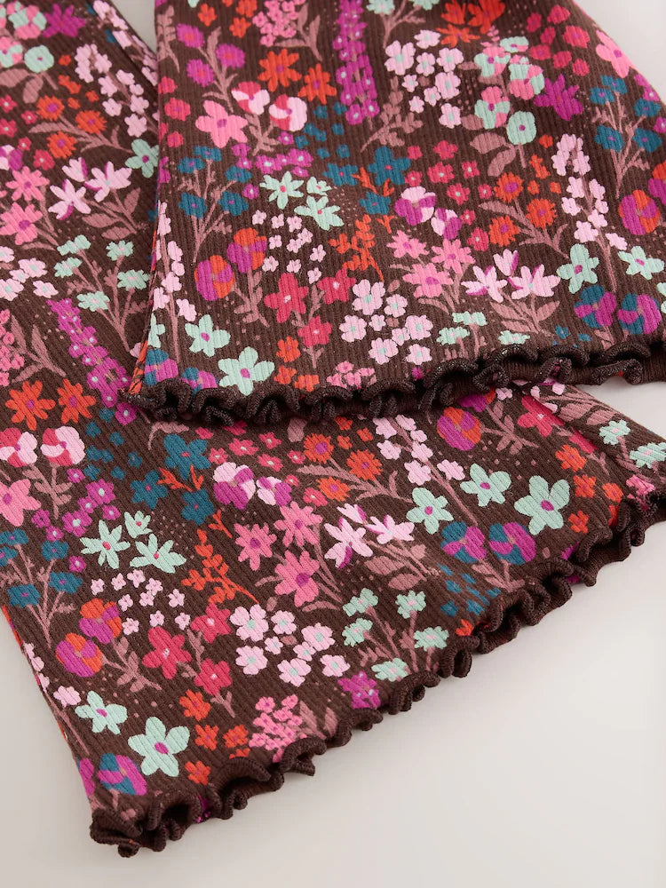 |Girl| Legging Flare Canelada Estampa Floral Miúda (3 meses a 7 anos)