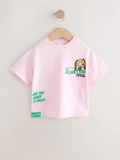 |Boy| Camiseta de Manga Curta Rosa-Claro Toy Story Slinky Dog (3 meses a 7 anos)